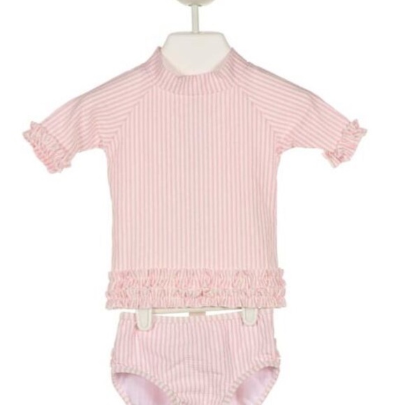 Ruffle butts Pink Striped Swim 2 piece with Ruffles size 3T - Picture 1 of 7